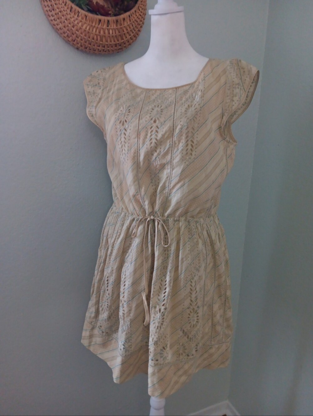 Meadow Rue Cream Eyelet Drawstring Mini Dress